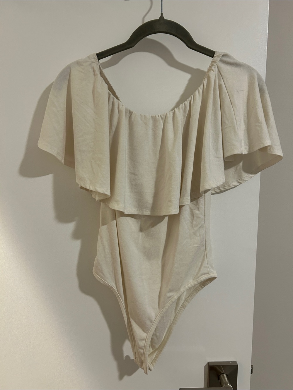 White Off-Shoulder Ruffle Bodysuit